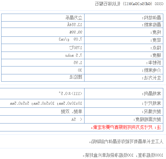 掺钪的钆镓石榴石（GSGG）单晶